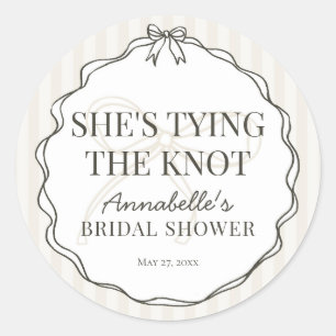 Sticker Rond Black Coquette Bow Beige Fête des mariées Invitati