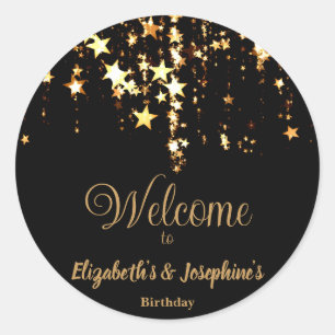 Sticker Rond Black élégant et or étoiles double joint anniversa