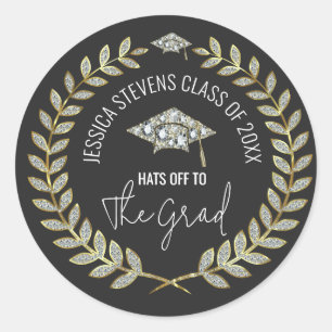 Sticker Rond Black & Faux Damsons Gold Casquette Wreath