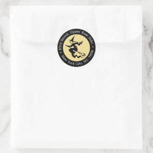 Sticker Rond Black Flying Witch Éffrayant Halloween Adresse de
