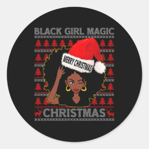 Sticker Rond Black Girl Magic Joyeux Noël Africain Américain