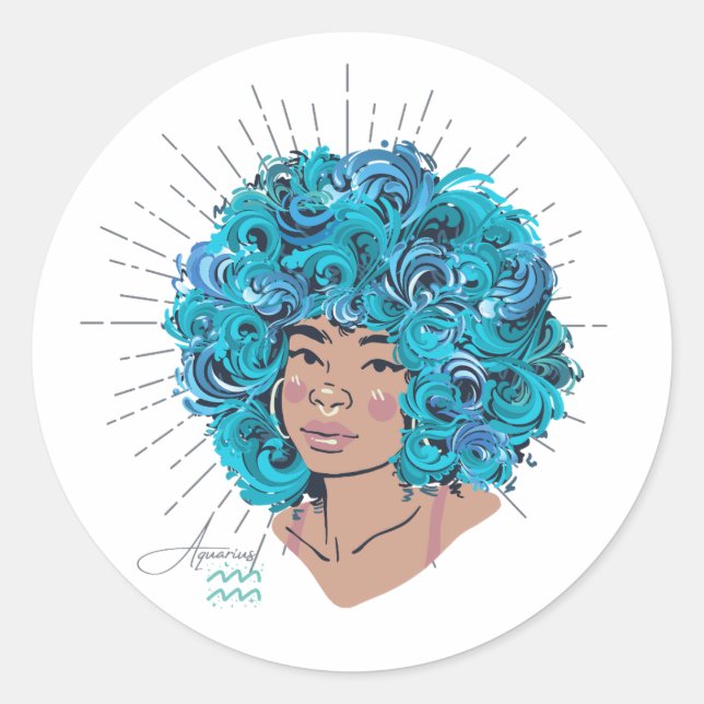 Sticker Rond Black Girl Zodiac Magic : Aquarius (Devant)