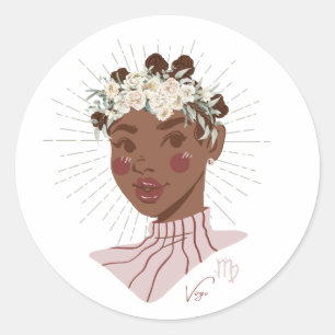Sticker Rond Black Girl Zodiac Magie : Virgo