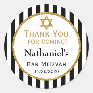 Sticker Rond Black Gold Bar Mitzvah Merci Fréquemment Tags favo