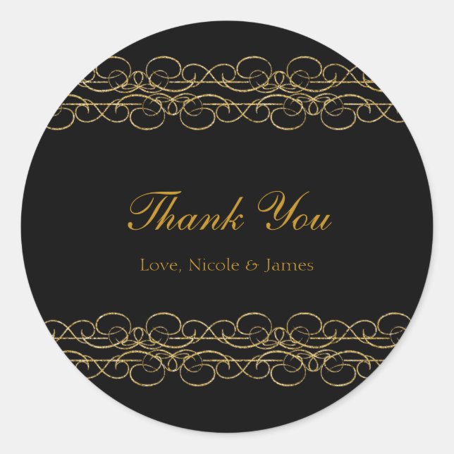 Sticker Rond Black & Gold Modern Swirl Élégant (Devant)