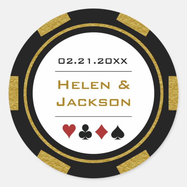 Sticker Rond Black Gold Poker Chip Las Vegas Casino Mariage (Devant)