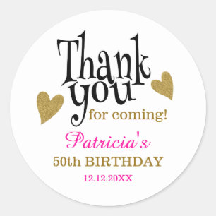 Sticker Rond Black Gold rose 50e anniversaire Merci Favor