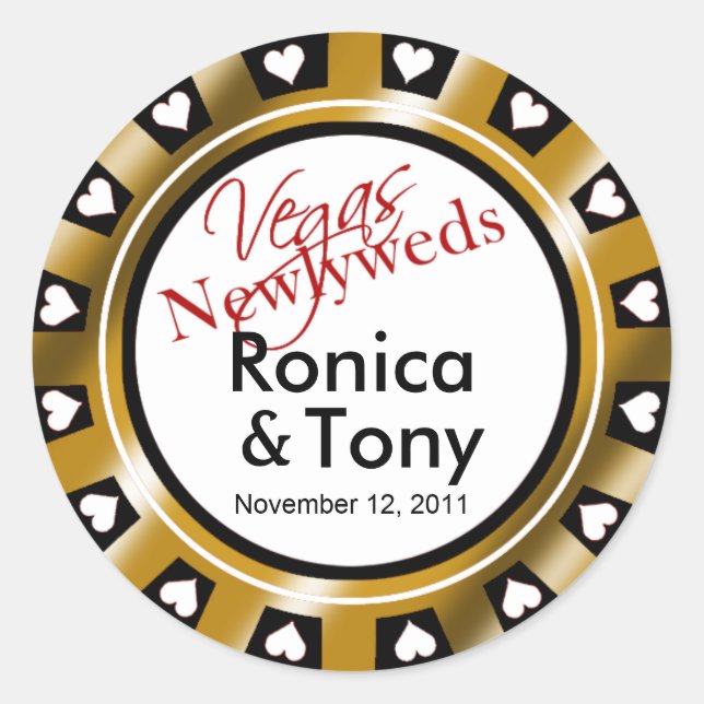 Sticker Rond Black & Gold Vegas Newlywes Casino Chip (Devant)