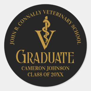 Sticker Rond Black Gold Vétérinaire de l'école de diplômés