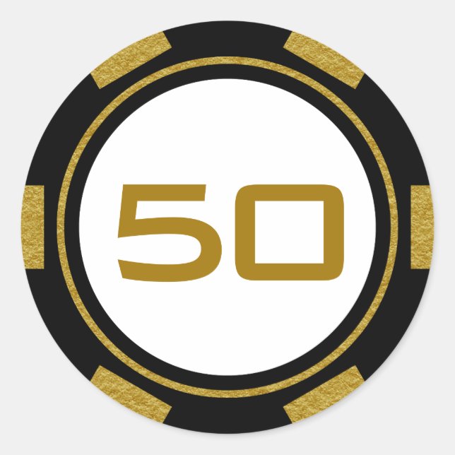 Sticker Rond Black Gold White Poker Chip Casino Numéro d'annive (Devant)
