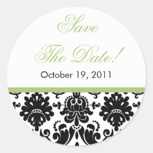 Sticker Rond Black & Green Damask Enregistrer l'autocollant Mar