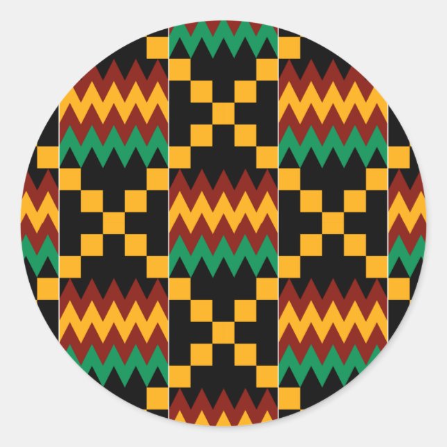 Sticker Rond Black, Green, Red, et Yellow Kente Cloth (Devant)