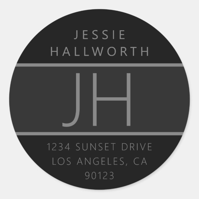 Sticker Rond Black & Grey Modern look Adresse de retour (Devant)