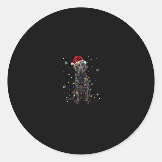 Sticker Rond black lab labrador chien lumières de Noël xmas pèr (Devant)
