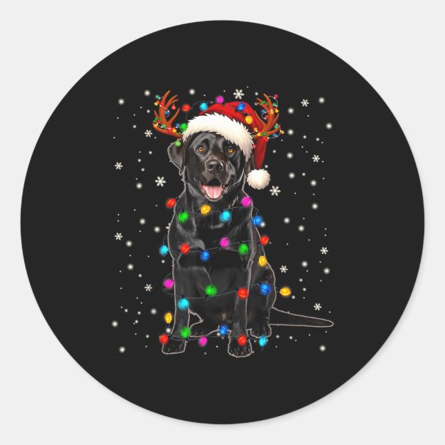 Sticker Rond Black Lab Labrador Christmas Tree Light Pajama Dog (Devant)