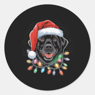 Sticker Rond Black Lab Labrador Christmas Tree Light Pyjama Chi
