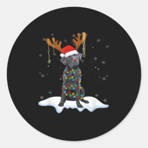 Sticker Rond Black Lab Labrador Christmas Tree Light Pyjama Chi