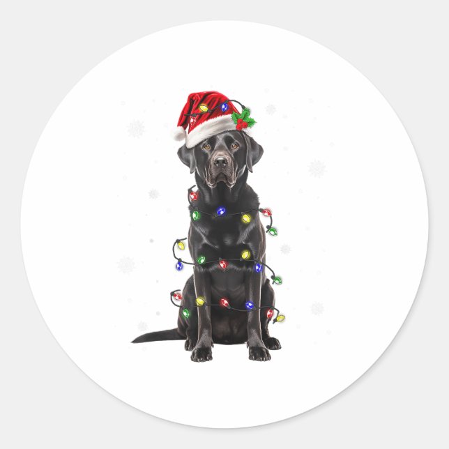 Sticker Rond Black Lab Labrador Christmas Tree Light Pyjama Chi (Devant)