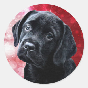 Sticker Rond Black Lab Puppy - Labrador - Valentine Puppy