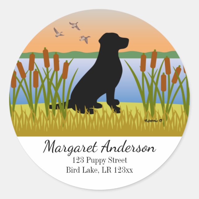 Sticker Rond Black Labrador Bird Dog Sunset Adresse (Devant)