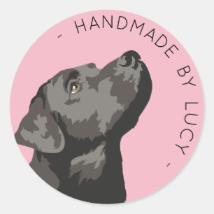 Sticker Rond Black Labrador Custom "Fabriqué à la main par..." 