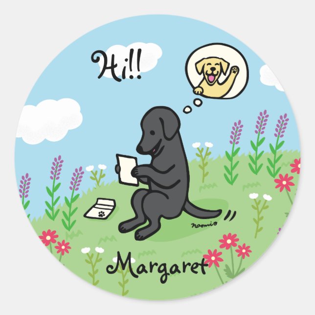 Sticker Rond Black Labrador et lettre d'un ami (Devant)