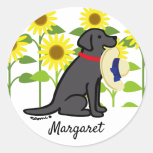 Sticker Rond Black Labrador et Sunflower été