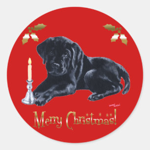 Sticker Rond Black Labrador Retriers Christmas Gold