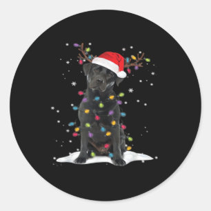 Sticker Rond Black Labrador Xmas Dog Christmas Tree Light Class