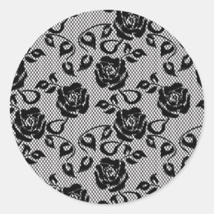 Sticker Rond Black lace pattern on white background