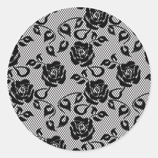 Sticker Rond Black lace pattern on white background (Devant)