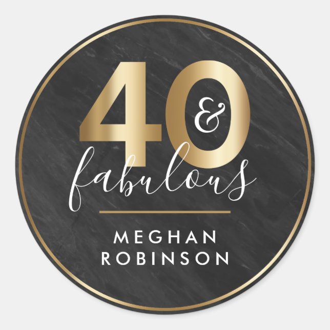 Sticker Rond Black Marble and Gold Surprise 40th Birthday Party (Devant)