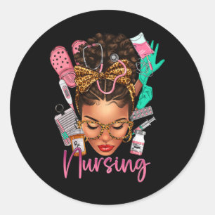 Sticker Rond Black Melanin Nurse Noir Histoire Mois Afro Cheveu
