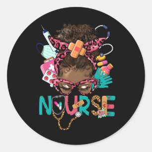 Sticker Rond Black Melanin Nurse Noir Histoire Mois Afro Cheveu