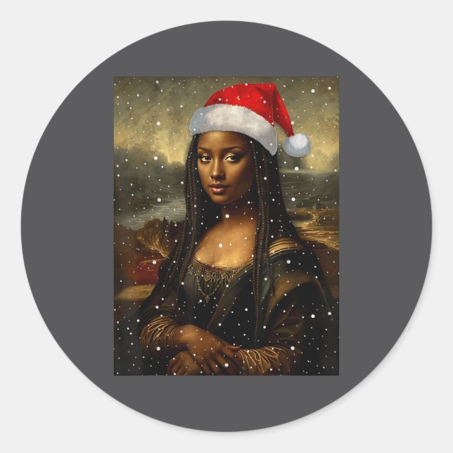 Sticker Rond Black Mona Lisa African American Christmas Santa H (Devant)