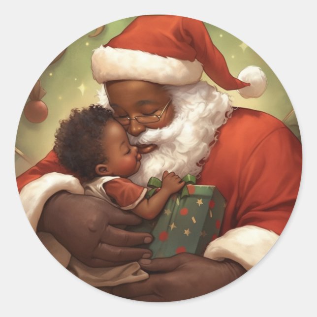 Sticker Rond Black Père Noël Donner Coeur (Devant)