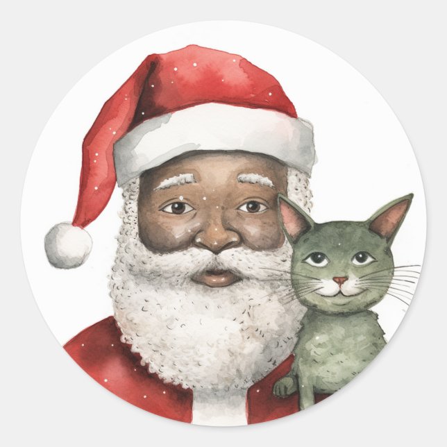 Sticker Rond Black Père Noël Joyeux cadeaux (Devant)