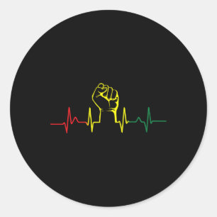 Sticker Rond Black Power Fist Heartbeat African American Pride