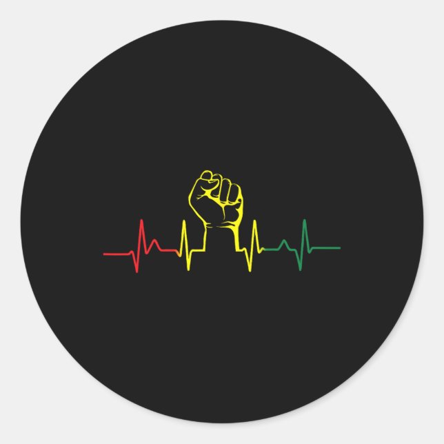 Sticker Rond Black Power Fist Heartbeat African American Pride (Devant)