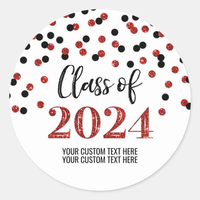 Sticker Rond Black Red Confetti Graduation 2024 (Devant)