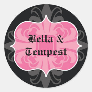 Sticker Rond Black rose goth punk nom tag mariage faveur