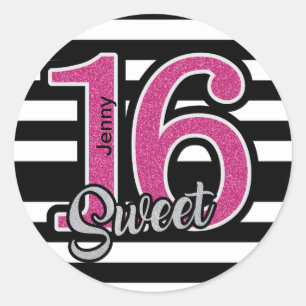 Sticker Rond Black Rose Sweet 16 Personnalisé