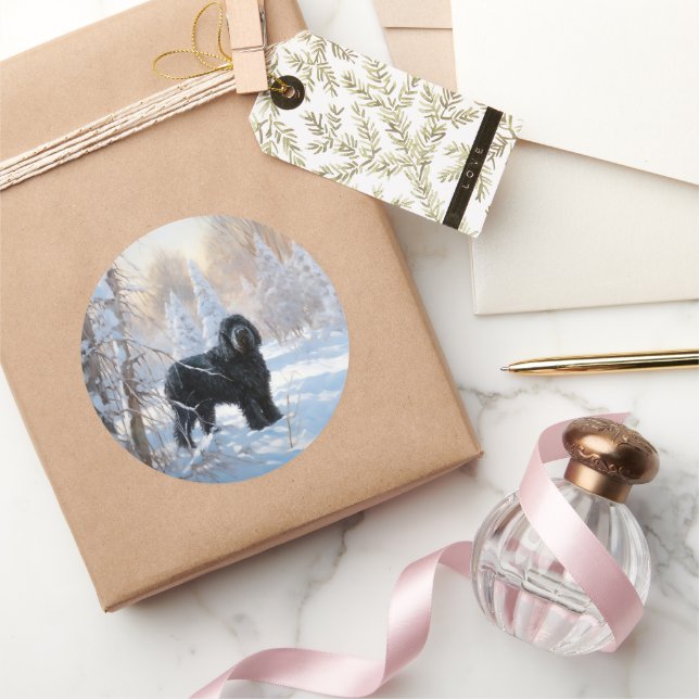 Sticker Rond Black Russian Terrier Laisser neiger Noël (Cadeaux)