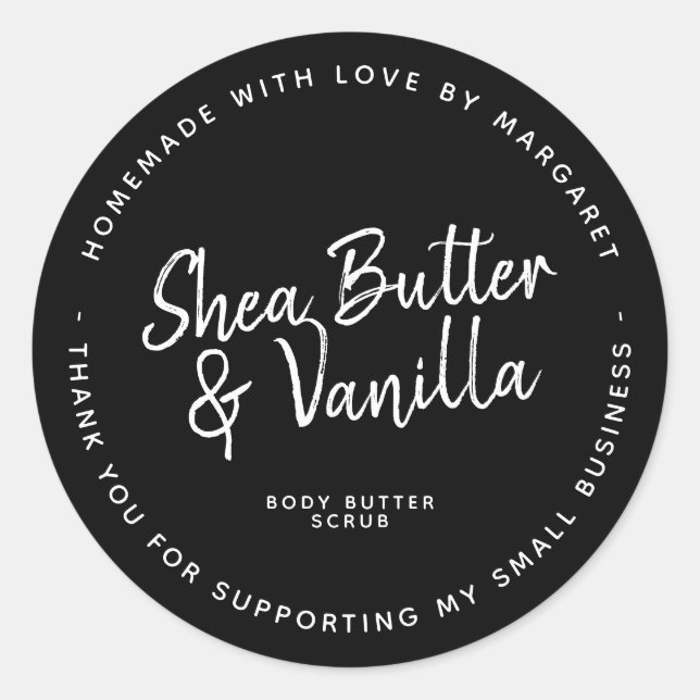 Sticker Rond Black Rustic Script Homemade Business Package Seal (Devant)