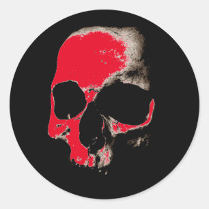 Sticker Rond Black Sepia Red Skull College