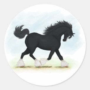 Sticker Rond Black Shire Horse avec Blaze et Stockage