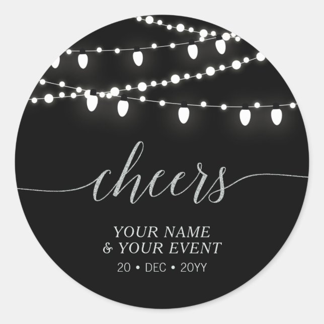 Sticker Rond Black & Silver Chaîne Lumières Fête des Cheers Fav (Devant)