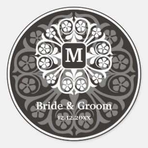 Sticker Rond Black Silver Initial M Monogram Seal Party Favoris