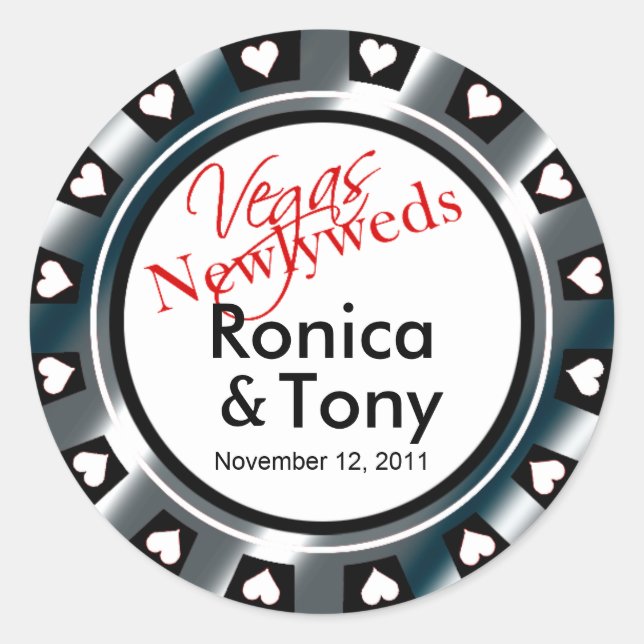 Sticker Rond Black & Silver Vegas Newlyweds Casino Chip (Devant)