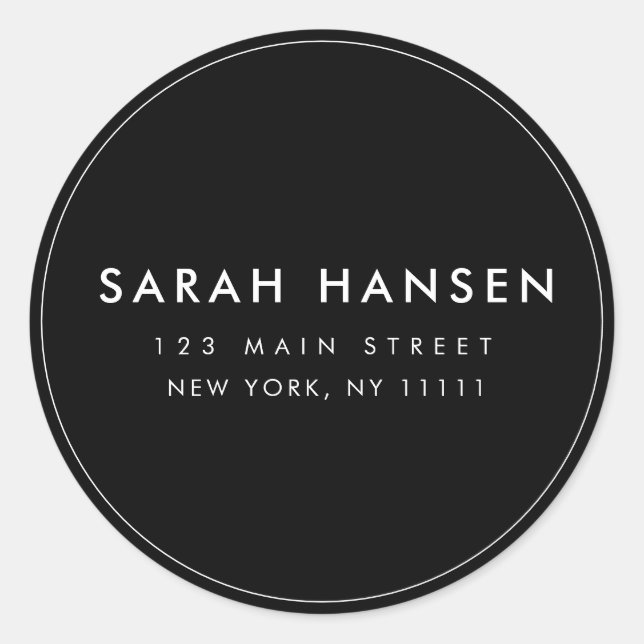 Sticker Rond Black Simple Round Modern Adresse de retour (Devant)